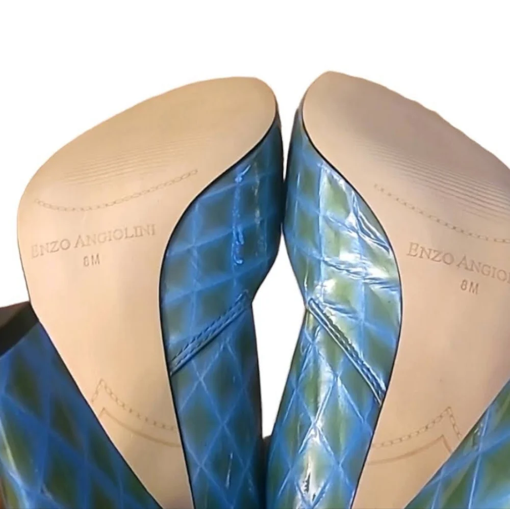 Enzo Angliolini Size 8 Green and Blue Peep Toe Heels